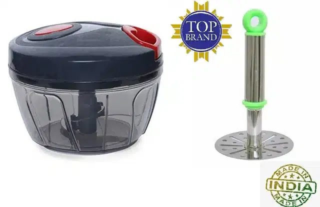 Manual Vegetable Chopper & Masher, Set of 2, Black