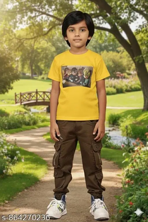 Printed Cotton Blend Tshirts for Boys (Yellow, 9-10 Years)