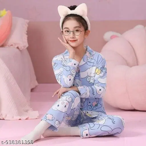 Night Suit for Girls (Aqua Blue, 13-14 Years)