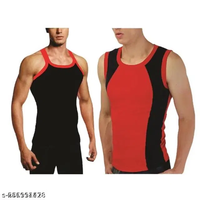 Cotton Vests for Men, Pack of 2 (Black & Red, XS)