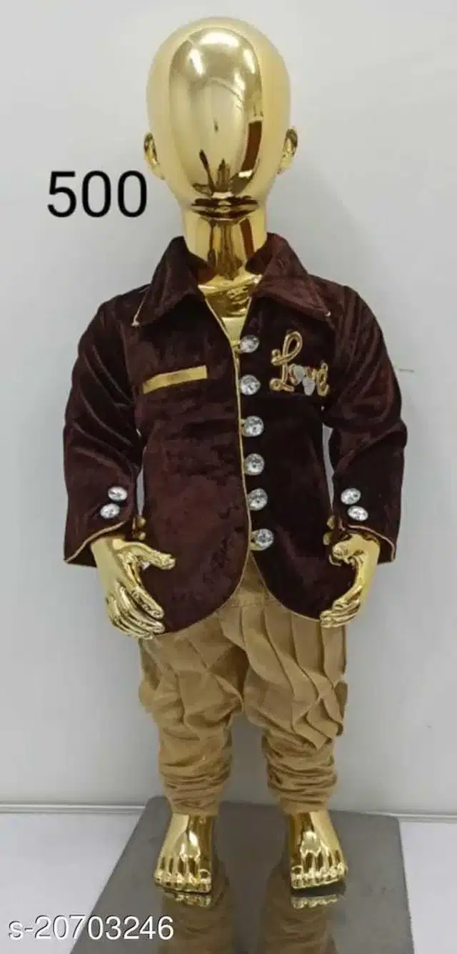 Cotton Full Sleeves Sherwani with Pyjama Set for Boys (Dark Brown & Beige, 6-12 Months)