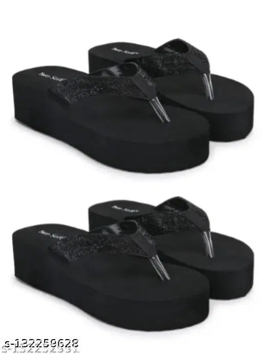 Twosoft EVA Flip-flops for Women (Black, 5) Pack of 2