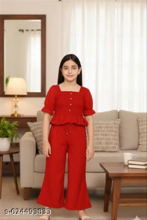 Palazzo Set for Kids (Red, 10-11 Years)