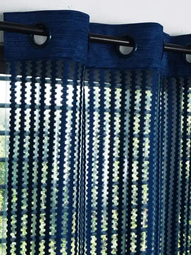 Polyester Solid Door & Window Curtains, Blue, 7 feet