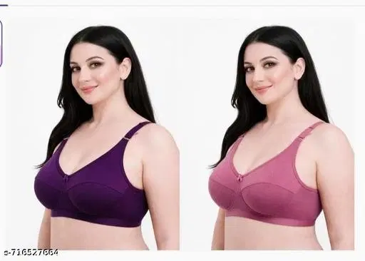 Cotton Blend Solid Bras for Women, Purple & Pink, Pack of 2 (34B)
