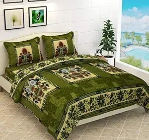 Woolen Double Size Bedsheet with 2 Pillow Covers, Green, 90x90 Inches
