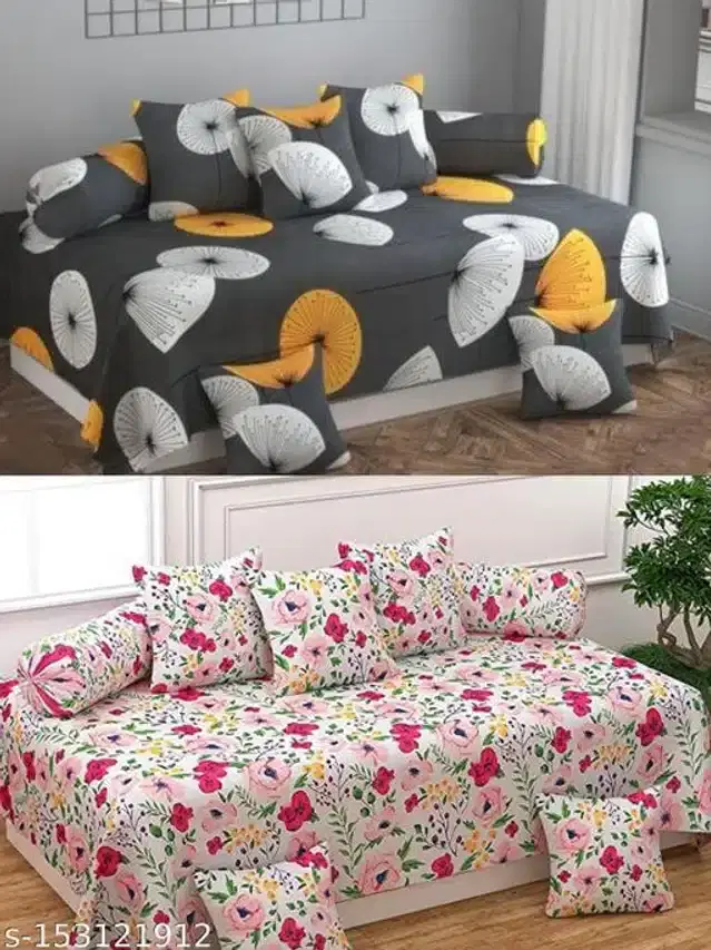 Polycotton Diwan Cover Set, Multicolor, Combo of 2