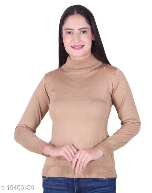 Hi-Neck Sweater for Women (Brown, M)