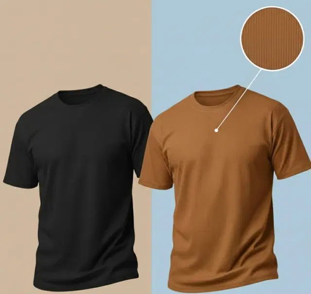 Polyester Round Neck T-shirt for Men, Multicolour, Pack of 2 (M)