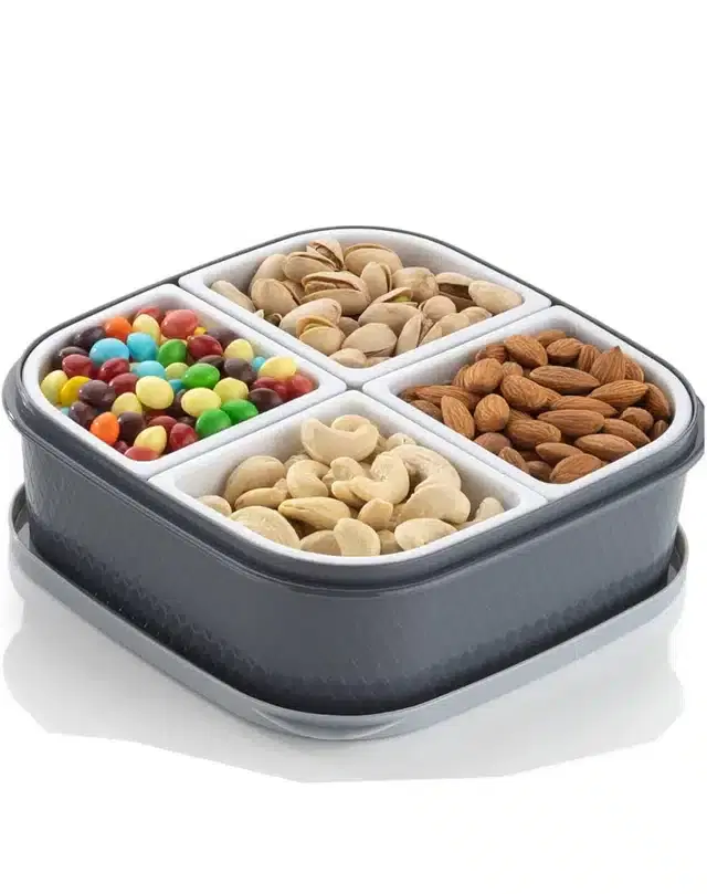 Plastic 4 Section Dry Fruit Box For Kitchen, 500 ml, Le-10