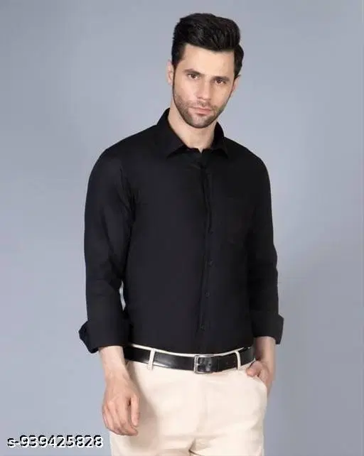 Solid Shirt for Men (Black, M)