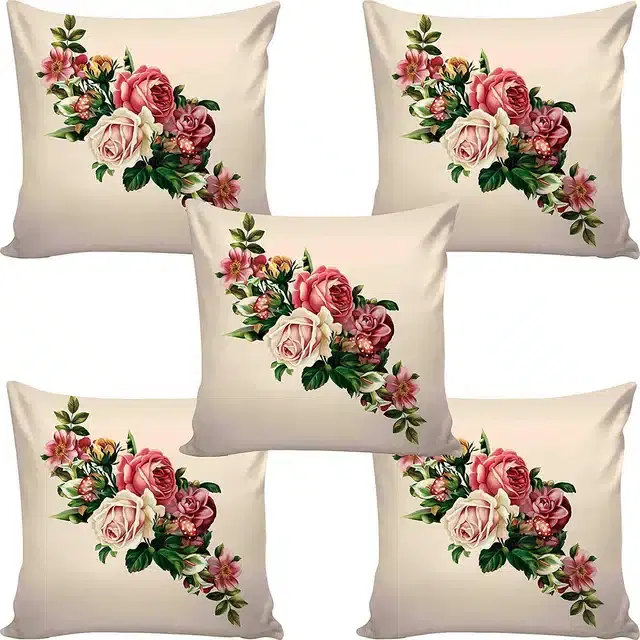 Printed Cushion Covers Combo, Multicolor, 16x16 Inches, Pack of 5