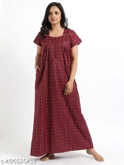Satin Soft & Attractive Nightdress for Women & Girls , Maroon (L)