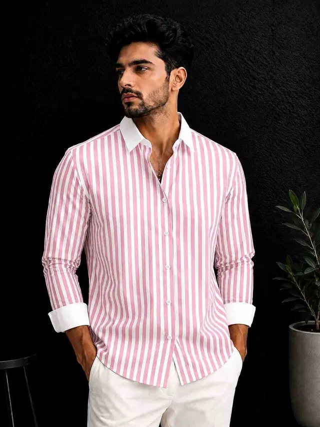 Printed Casual Shirts for Men (Pink, S)