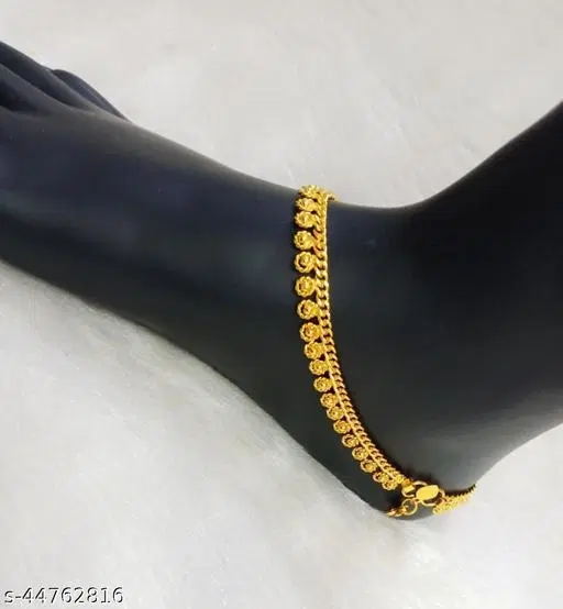Anklet with Toe Ring for Women (Gold, Free Size)