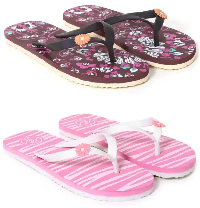 Flip Flops for Women, Pack of 2 (Multicolor, 5)