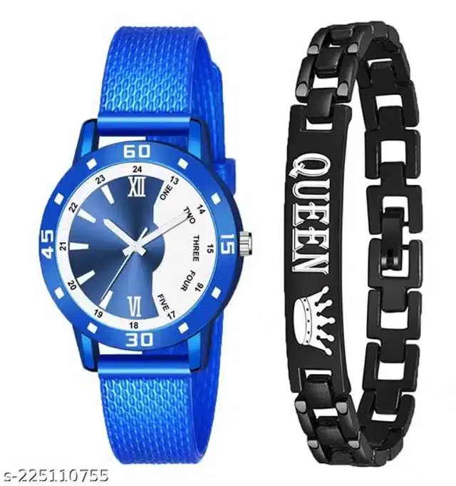 Analog Watch with Bracelet for Women, Set of 2 (Multicolor)