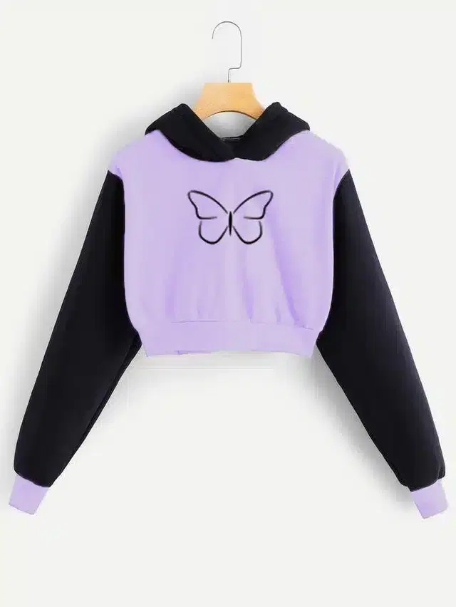 Fleece Full Sleeves Hoodie for Women (Lavender & Black, XS)