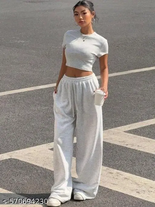 Cotton Blend Solid Trousers for Men, Grey (S)