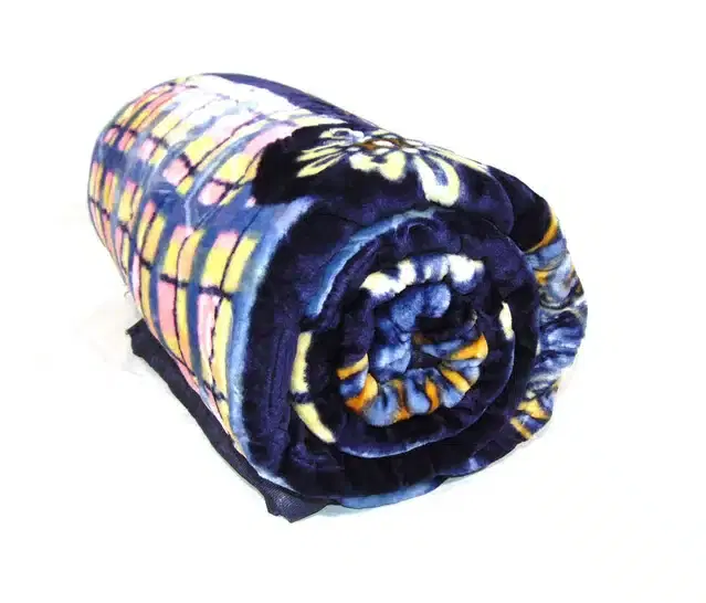 Cotton Korean Mink Floral Embossed Double Bed Blanket, Blue