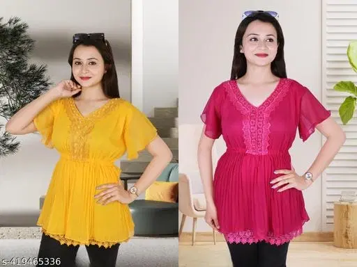 Casual Top for Women, Pack of 2 (Yellow, L)