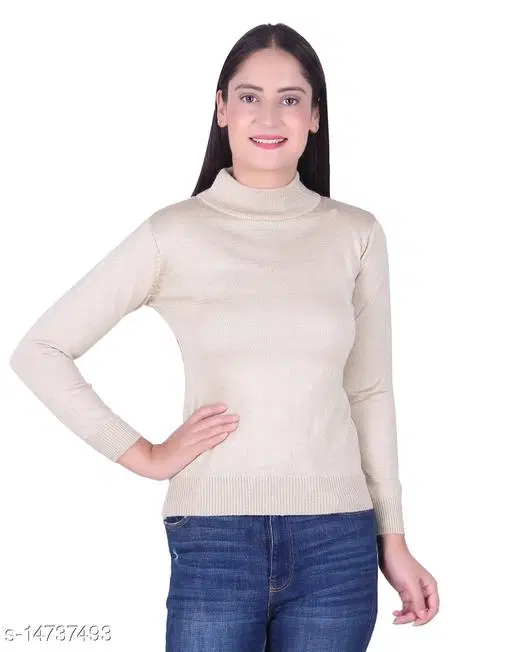 Hi-Neck Sweater for Women (Beige, L)