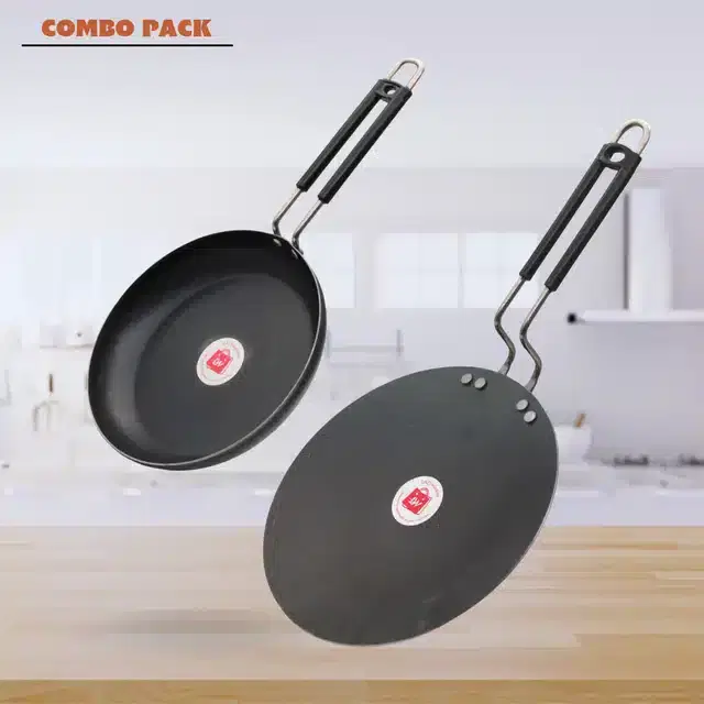 Induction Base Frying Pan & Tawa, Pack of 2, Black, 1000 ml