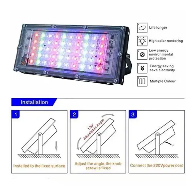 Waterproof Remote Control 7 Modes LED Wall Light, Multicolor, 50 W