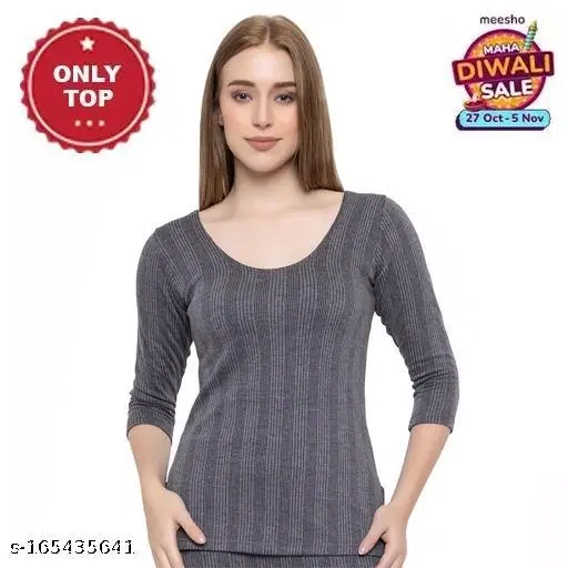Woolen Thermal Top for Women (Dark Grey, XS)
