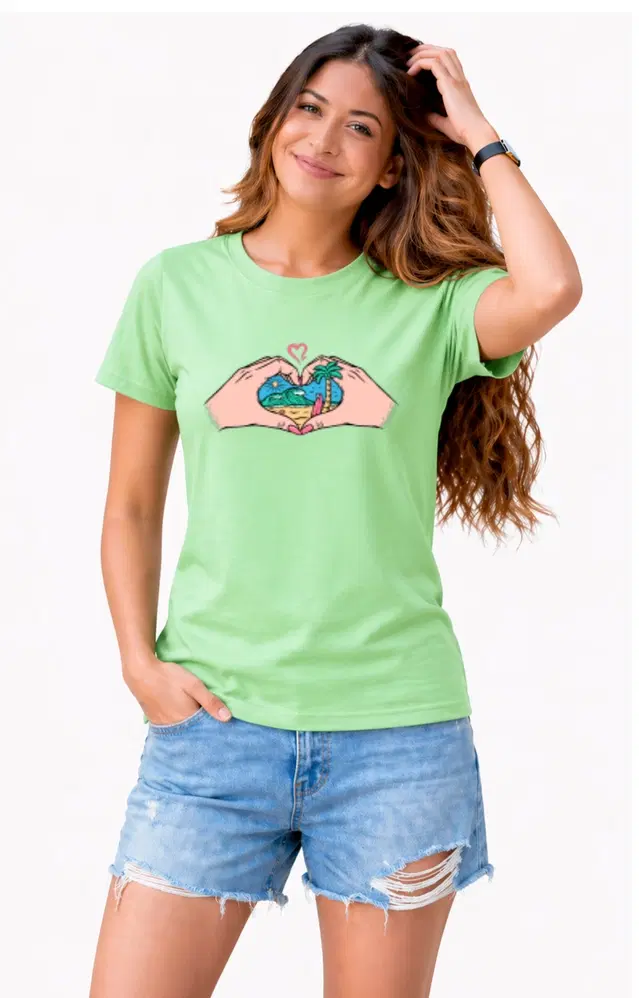 Casual Cotton Blend Tshirts for Women (Green, S)