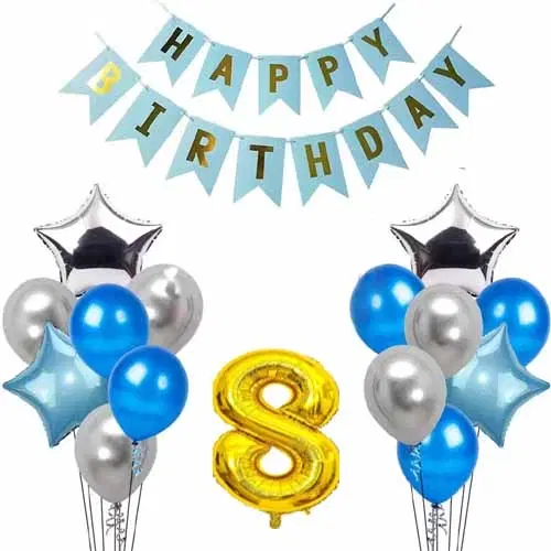8th Happy Birthday Balloon Decoration Kit, Blue, Set of 1