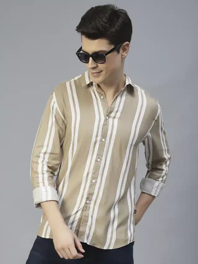 Full Sleeves Shirt for Men (Beige, S)