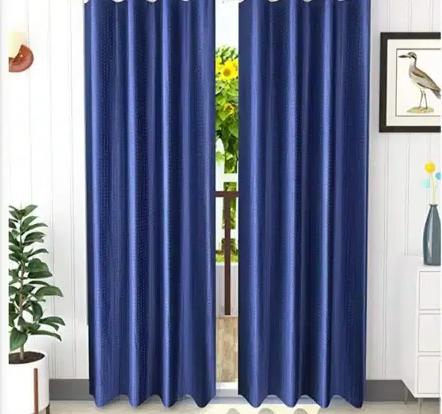 Emboss Door & Window Curtains, Pack of 2, Blue, 5 feet