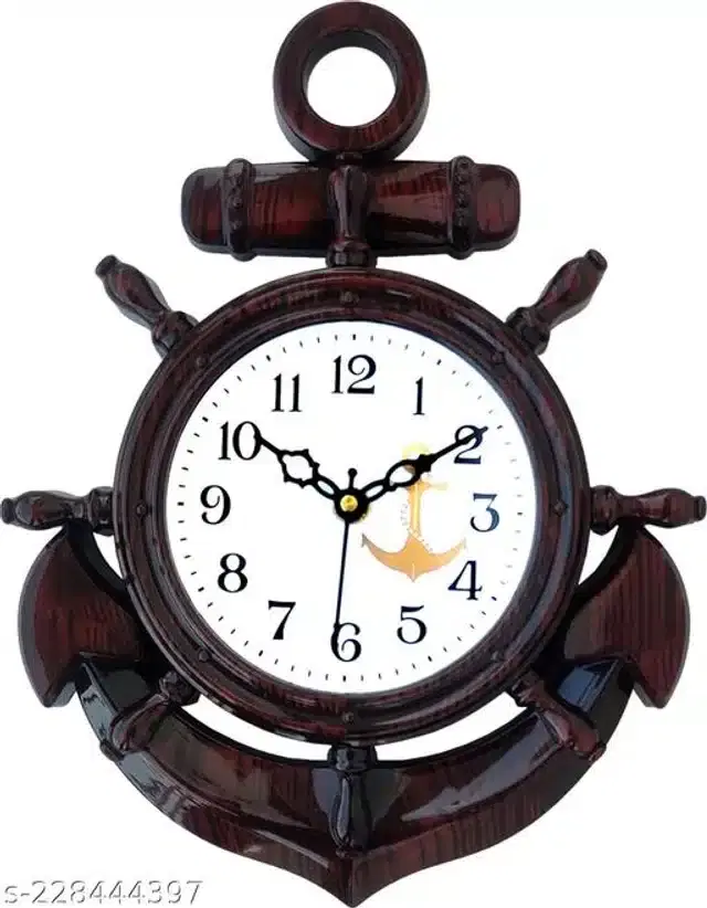 Plastic Analog Wall Clock, Brown & White