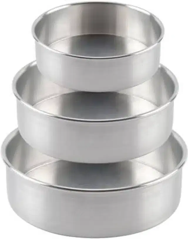 Aluminium Cake Mould Pans, Silver, Set of 3