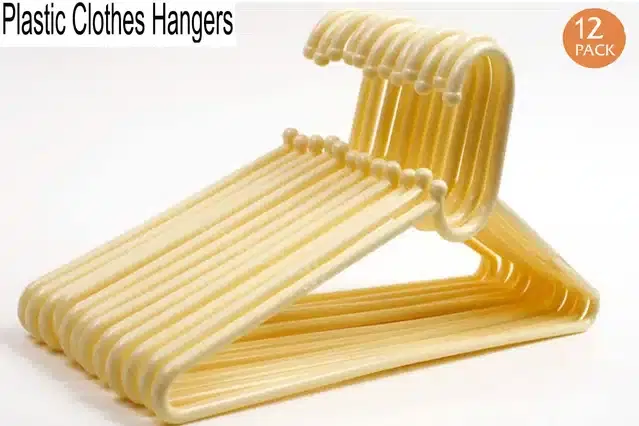 Plastic Clothes Hangers for Wardrobe, Yellow, Pack of 12