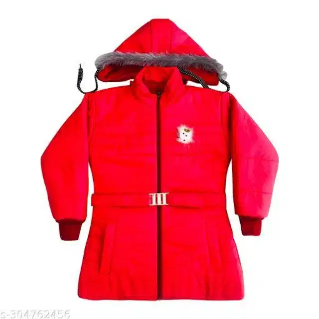 Nylon Full Sleeves Hooded Jacket for Girls (Red, 0-1 Years)