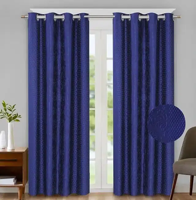 Polyester Embroidered Window & Door Curtains, Pack of 2, Blue, 5 feet