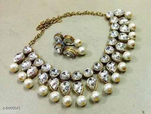 Elegant Alloy Necklace Set for Women & Girls, White