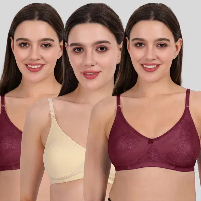 Cotton Bra for Women, Multicolour, Pack of 3 (28B)