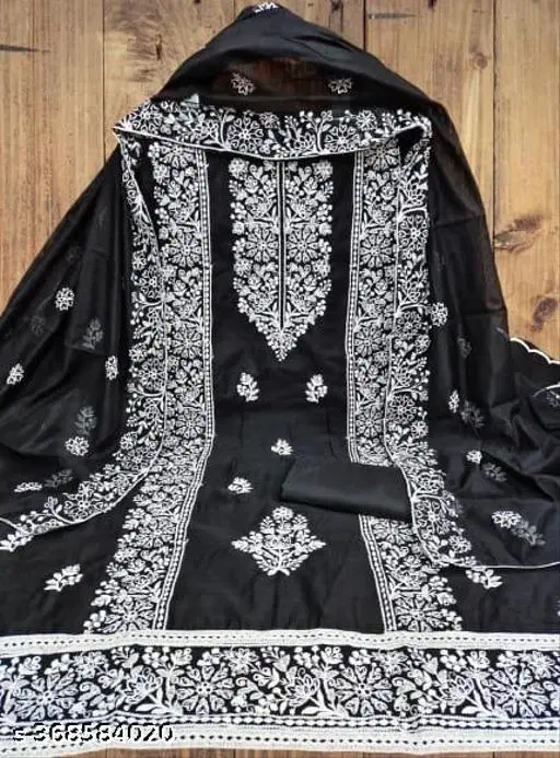 Embroidered Floral Patiala Suits for Women (Black, Un Stitched)