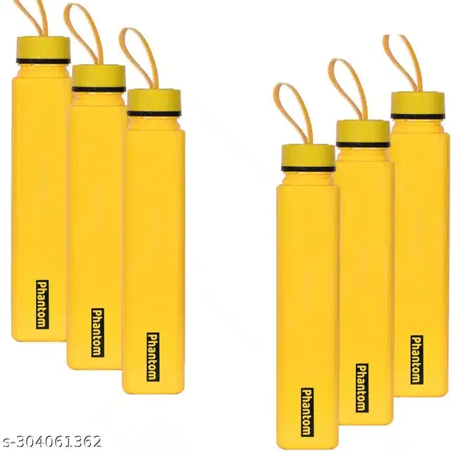 Plastic Water Bottles Set, Pack of 6, Yellow, 1000 ml