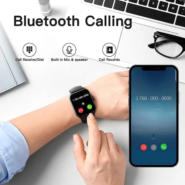 Rubber Strap T 500 Bluetooth Smartwatch for Men & Women, Black