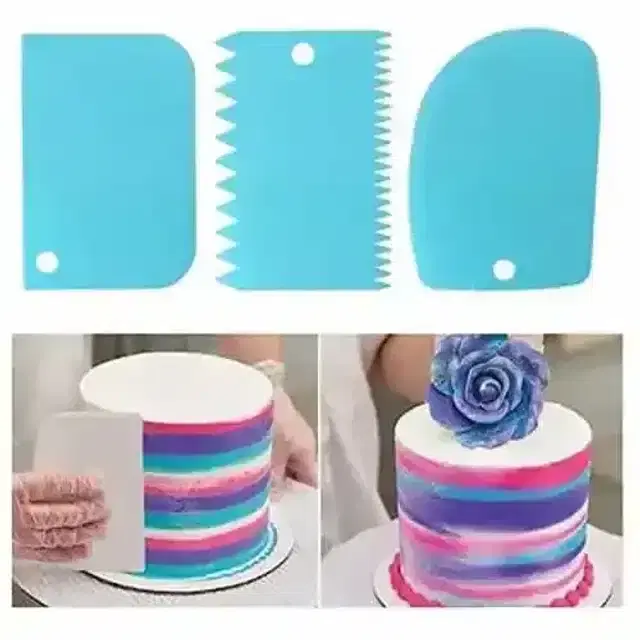 Pallavi Trading Cake Scraper Irregular Teeth Edge Diy Scraper Cake Decorating Fondant Pastry Cutters Baking Spatulas, 3 Pc
