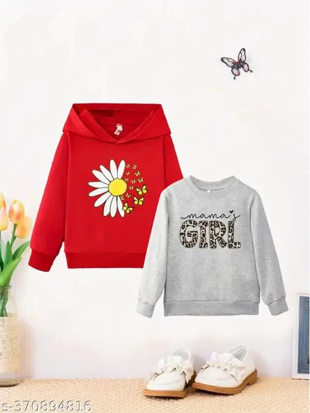 Cotton Blend Sweatshirt for Girls, Pack of 2 (Multicolor, 2-3 Years)