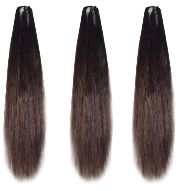 Hair Extension Parandi for Women & Girls, Pack of 3, Brown, 42 inches