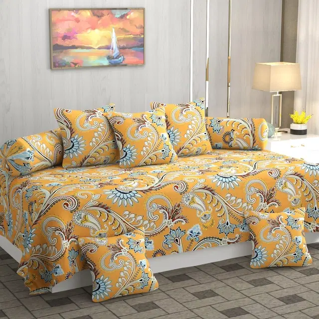 Cotton Printed Diwan Covers Set, 60x90 Inches, Multicolor, Set of 8