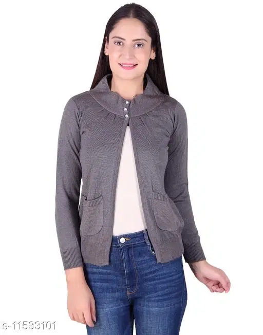 Acrylic Solid Sweater for Women (Grey, L)
