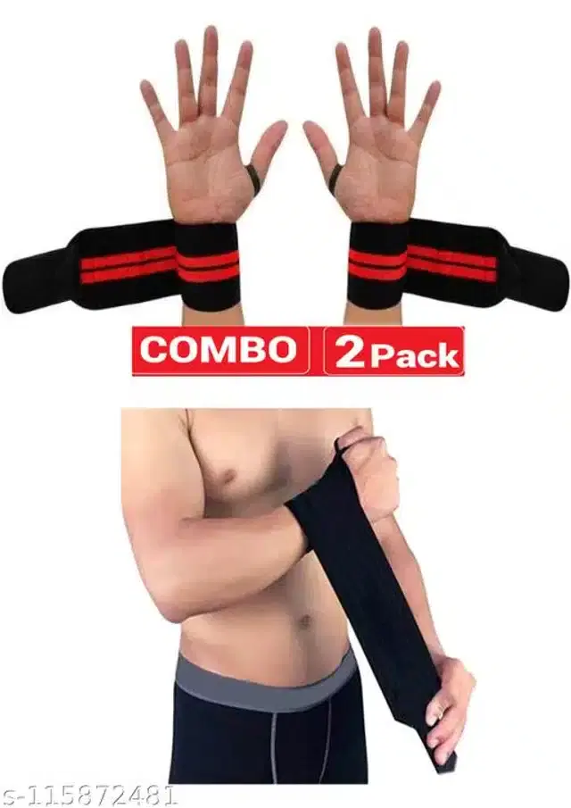 Polyester Wrist Support Band, Red & Black, Set of 1