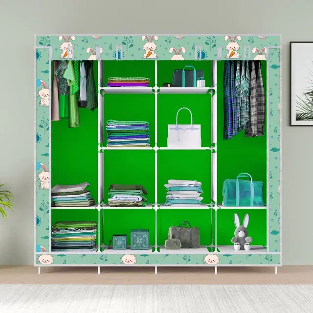 Plastic Printed Collapsible Wardrobe, Green